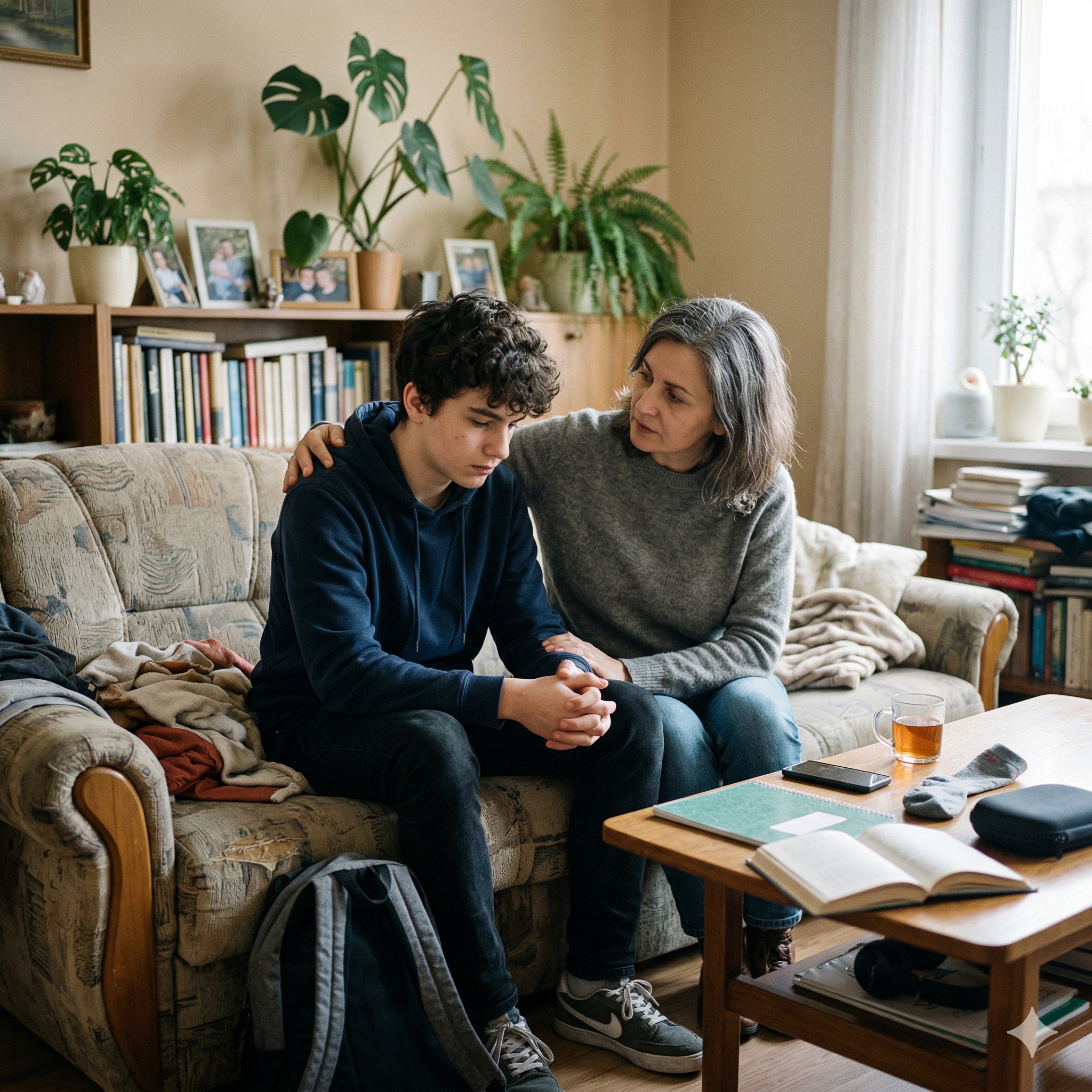 Rodzic rozmawiający z nastolatkiem o odczuwanym lęku