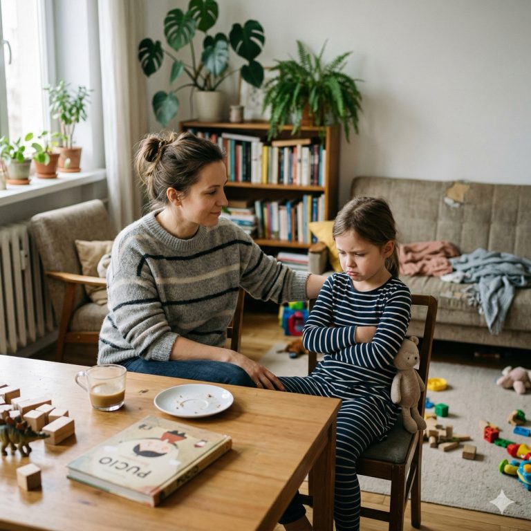 spokojny rodzic uspokajający dziecko na kanapie